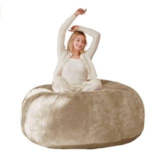 Direct Wicker Medium 4-Foot Bean Bag Sofa Chair, Soft Reading Lounger for Adults in Khaki | Size: 1 Pack