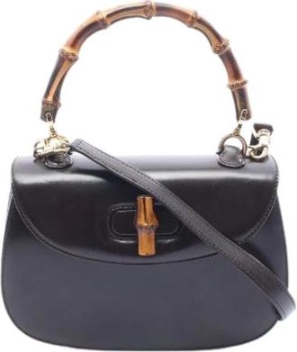 Gucci Pre-owned Bamboo Leather 2way Handbag - Dames - Vintage Handtas - Zwart - ONE Size - Leer - Vintage