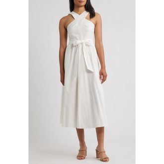 Anne Klein Crisscross Halter Midi Dress in Pearl White at Nordstrom, Size 14