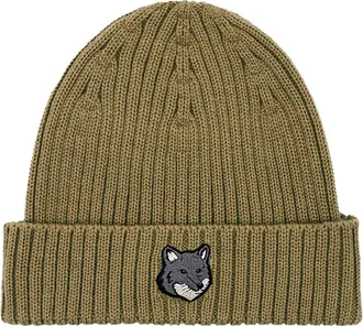 Maison Kitsun&eacute; Grijze Fox Head Beanie Stijlvolle Bescherming - Heren - Hoeden - Groen - ONE Size - Wol - Accessoires