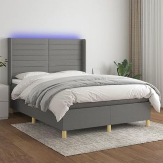 vidaXL Vidaxl - Cama Box Spring Colch&oacute;n Y Luces Led Tela Gris Oscuro 140x200 Cm