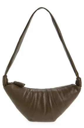 Christophe Lemaire Medium Croissant Leather Shoulder Bag in Dark Olive at Nordstrom