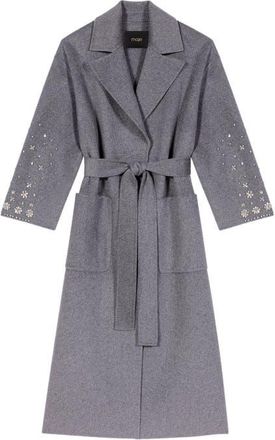 Maje Long double-faced rhinestone coat in Grey at Nordstrom, Size 38 Eu