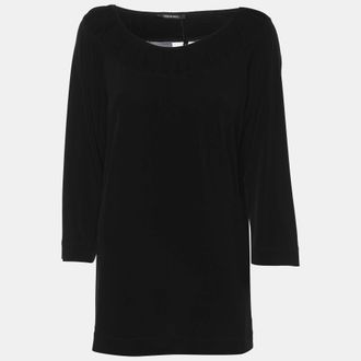Elena Miro Black Jersey Ruched Neck Blouse