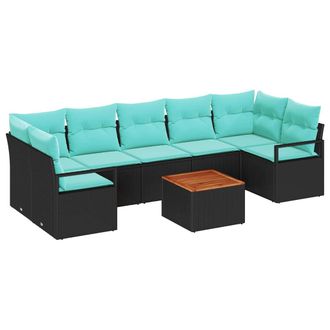 vidaXL Conjunto De Sof&aacute;s De Jard&iacute;n 8 Pcs Negro Rat&aacute;n Sint&eacute;tico Vidaxl