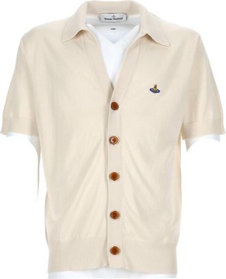 Vivienne Westwood Neutrals Ribbed Cuffs Embroidered Cardigan Polo Shirt