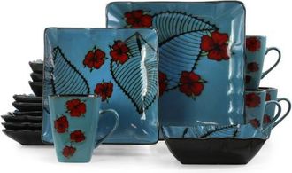Elama Aloha Tide 16 Piece Luxurious Stoneware Dinnerware with Complete Setting for 4 in Blue at Nordstrom