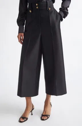 Zimmermann Valiant High Waist Wool & Silk Wide Leg Culottes in Black at Nordstrom, Size 2