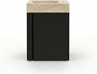 Saniclass Chaci Toiletmeubelset - 40x65cm - 1 deur - 1 kraangat - rechts - fontein travertine - mat zwart