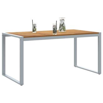 Berkfield Home Outdoor Dining Table Grey 160x80x75 cm Steel&Solid Wood Acacia | Size: 160 x 80 x 75 cm