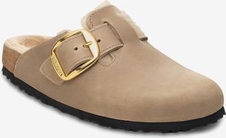 Birkenstock Leder-Pantoletten mit Shearlingfutter Boston Big Buckle
