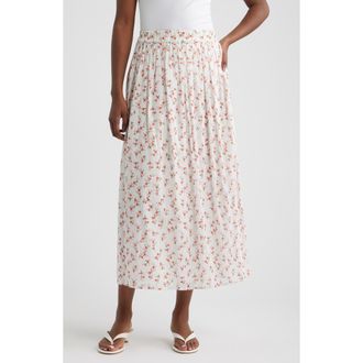 Rails Dax Floral Cotton Midi Skirt in Rouge Romantic at Nordstrom, Size Xx-Small