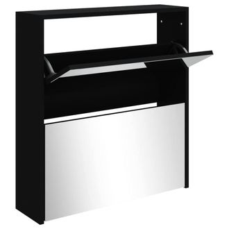 Berkfield Home Shoe Cabinet with Mirror 2-Layer Black 63x17x67 cm | Size: 63 x 17 x 67 cm