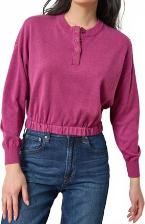 Lilla P Elastic Waist Henley Sweater In Dahlia
