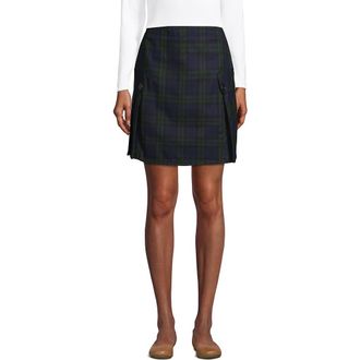 Lands End School Uniform Young Side Pleat Plaid Skort Above the Knee in Classic Navy/evergreen Plaid at Nordstrom, Size 14