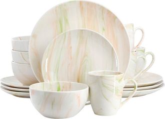 Elama Fine Marble Multi 16Pc Porcelain Dinnerware Set