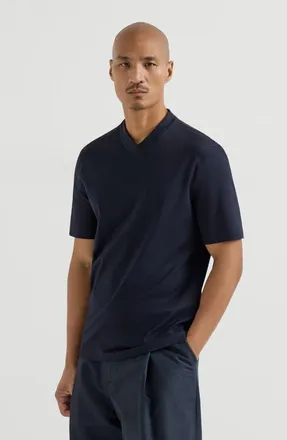 Brunello Cucinelli Cotton jersey V-neck T-shirt in Navy Blue at Nordstrom, Size Xxx-Large Eu