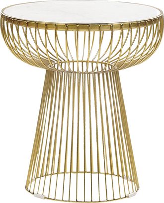 Beliani Beliani - Mesa Auxiliar De M&aacute;rmol Blanco Dorado 42 Cm Glamour Dormitorio Cheynes