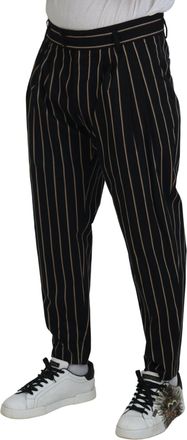 Dolce & Gabbana Mens Black Beige Striped Cotton Stretch Pants