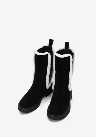 Wittchen Dames Su&egrave;de Chelsea Boots met Imitatie Schapenvacht Zwart Su&egrave;de Leer