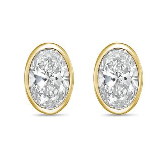 Diana M. Jewels 14Kt Yellow Gold 9.00 cts Lab Grown Oval Diamond Bezel Studs