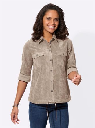 Casual Looks Hemdbluse CASUAL LOOKS, Damen, Gr. 36, beige (sesam), 82% Polyester, 15% Polyamid, 3% Elasthan, unifarben, Blusen Hemdbluse