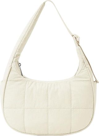 Generic Puffer Crescent Bag for Women Quilted Shoulder Bag Nylon Handbag for Work(Beige) (Beige)