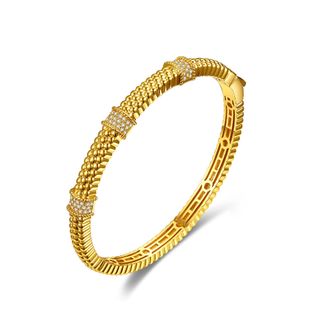 Rachel Glauber Rg 14k Gold Plated with Diamond Cubic Zirconia 3D Textured Bangle Bracelet