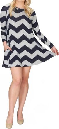 Papillon Chevron Print A-Line Sweater Dress In Navy
