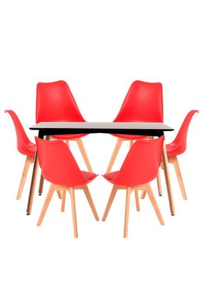 Regalos Miguel Regalos Miguel - Conjuntos De Mesa Y Sillas - Conjunto Mesa Tower Rectangular 120 X 80 Cm Negra Y Pack 6 Sillas Synk Basic - Rojo