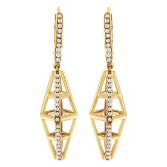 House of Brilliance 14K Yellow Gold 5/8 Cttw Diamond Geometrical Pillar Drop and Dangle Earrings (G-H, SI1-SI2)