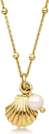 RS Pure by Ross-Simons Italian 18kt Gold Over Sterling Shell Necklace With 5-5.5mm Cultured Pearl