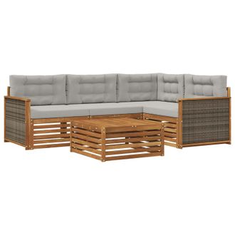 vidaXL Conjunto De Sof&aacute;s De Exterior 5 Pcs Natural Y Gris Claro Vidaxl