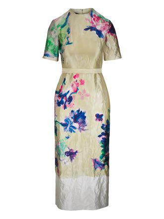 Erdem floral-print short-sleeve midi dress - women - Polyester/Metallic Fibre/Silk - 10 - Yellow