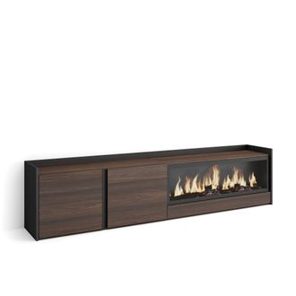 Skraut Home Skraut Home - Mueble Tv, Televisi&oacute;n, Muebles De Sal&oacute;n, Almacenaje, 212x35x50cm, Para Tv Hasta 80, Chimenea El&eacute;ctrica Xxl, Estilo Moderno, Roble Oscuro
