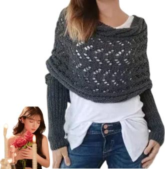 Generic Multifunctional Scarf with Sleeves, Multifunctional Scarf with Sleeves, Cozy Sleeve Wrap Shawl (Dark gray)