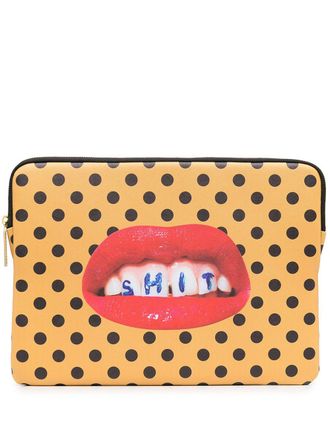 Seletti teeth polka-dot print laptop case - unisex - Polyurethane - One Size - Yellow