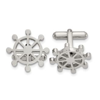 Diamond2Deal Stainless Steel Polished Ships Wheel Cufflinks