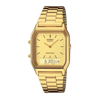 Casio Accessoires, unisex, Geel, ONE Size, Aq-230Ga-9Dmqyes Vintage Dual-Display Klassiek Horloge