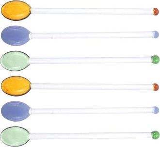OEM Juego De 6 Cucharas Largas Y Transparentes, Similares Al Vidrio, En 3 Colores, Ideales Para Remover Bebidas Como Caf&eacute;, T&eacute;, C&oacute;cteles Y Postres