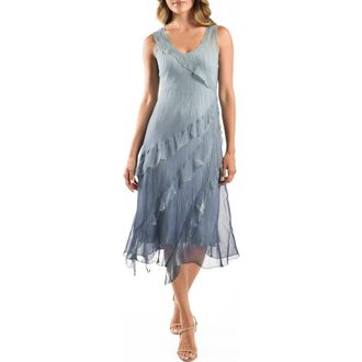 Komarov Charmeuse & Chiffon Cocktail Dress in Ocean Blue Ombre at Nordstrom Rack, Size X-Large