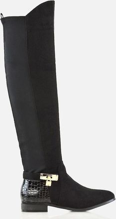 XY London Womens XY London Womens/Ladies Bella Crocodile Print Zip Elasticated Flat Thigh-High Boots - Black - Size: 5