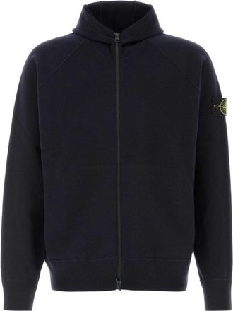 Stone Island Navy Blue Solid Zip Up Hoodie
