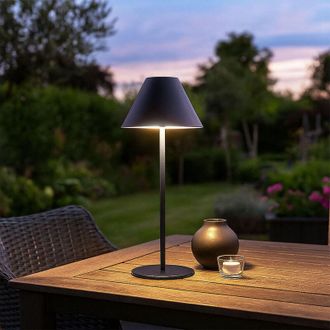 Fischer Leuchten Lampada da tavolo a LED con touch dimmer lampada da esterno lampada da giardino lampada da balcone lampada a batteria nera, 2 altezze selezionabili