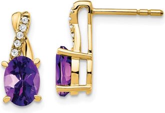Diamond2Deal 10k Yellow Gold Amethyst and Diamond Earrings