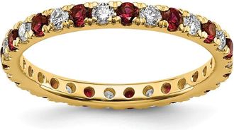 Diamond2Deal 14k Yellow Gold Lab Grown Diamond & Ruby Eternity Wedding Band Ring 1/2Ct Clarity- VS Color- G-H