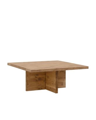 Deco Wood Mesa de centro cuadrada de madera maciza en roble oscuro de 80x33,22cm