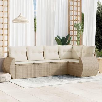vidaXL Juego De Sof&aacute;s Jard&iacute;n Con Cojines 5 Pzas Rat&aacute;n Sint&eacute;tico Beige Vidaxl