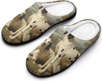 Generic Three English Setters Dogs Mens Warm Slippers Non-Slip Sole Winter Rubber Cotton Shoes for Bedroom