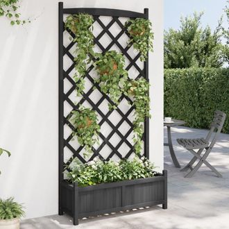 vidaXL Jardinera Con Enrejado Madera Maciza De Abeto Negro Vidaxl